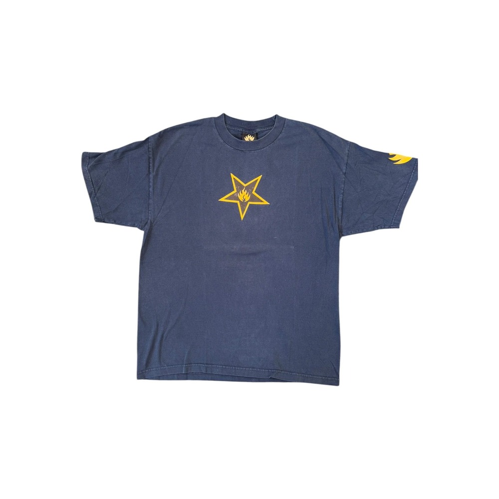 Black Label T-shirt Mens XL Navy Good 00s Zama Sports Star Flame Graphic
